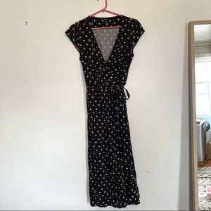J Crew Mercantile black floral maxi wrap tie dress XS